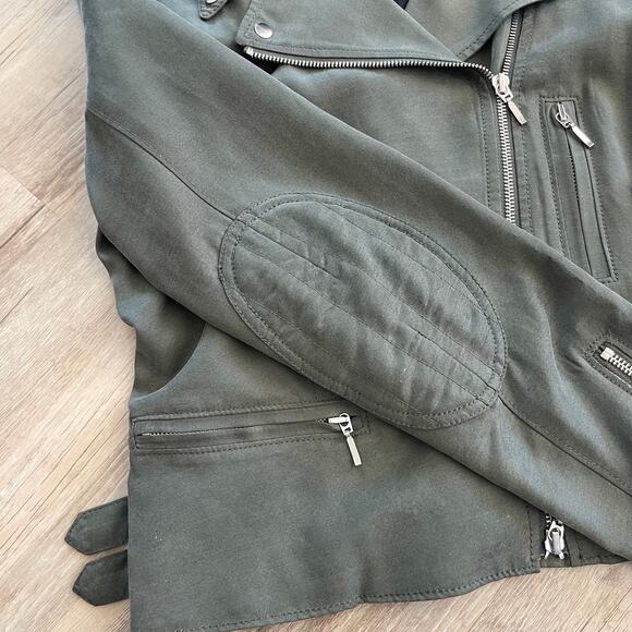 Club Monaco Women’s Kapri Moto Biker Jacket Olive Green Cropped Zip Front Size M - Picture 8 of 13